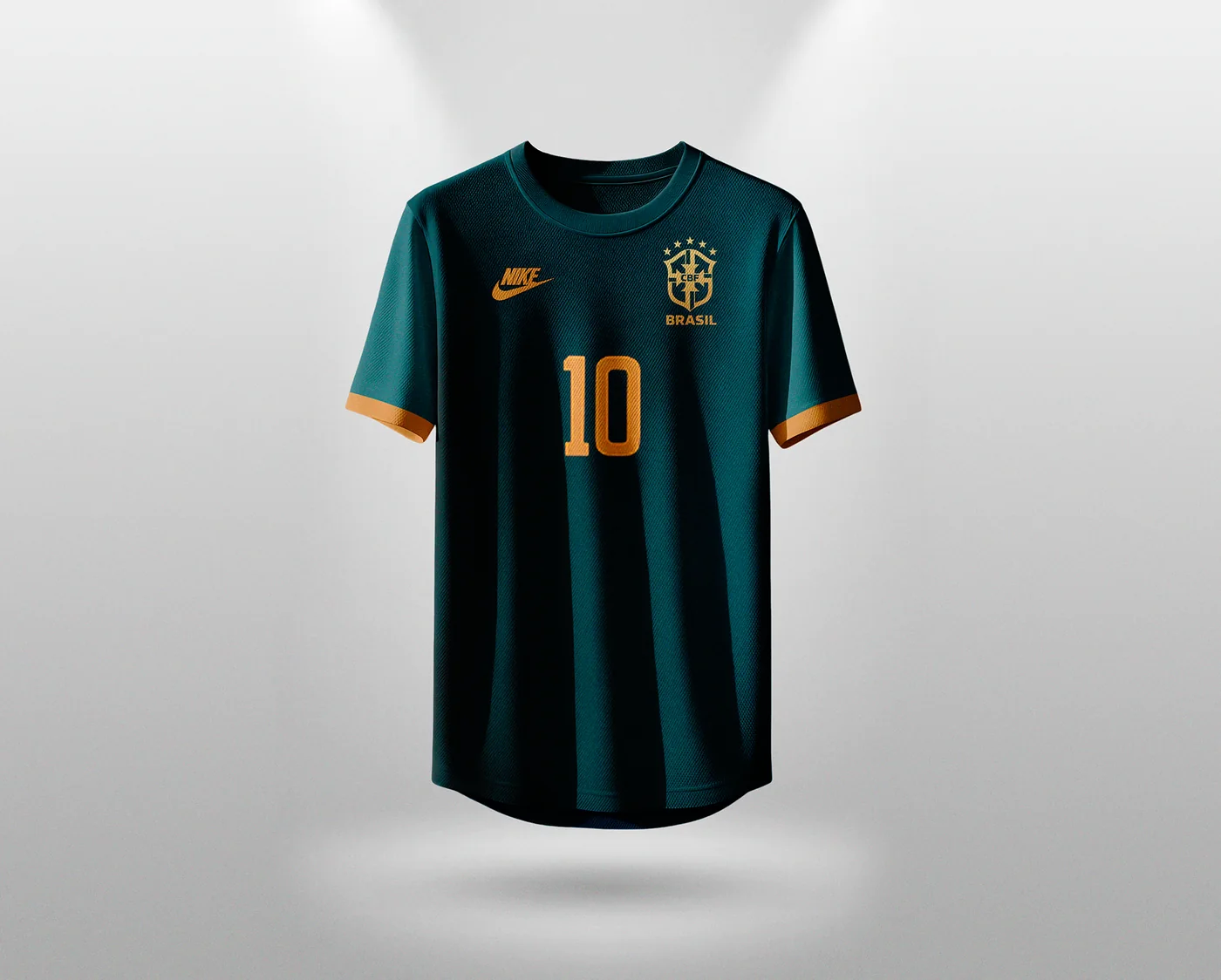 Camisa reserva conceitual em verde petróleo, vista de frente sobre fundo claro
