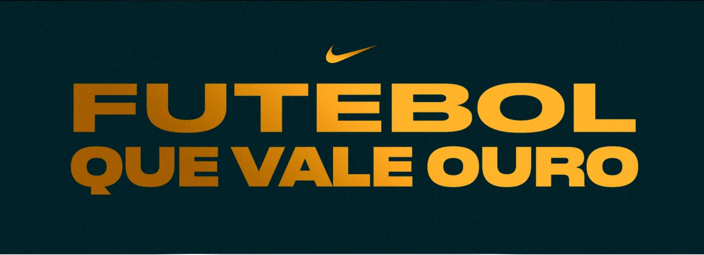 Slogan Futebol que vale ouro em tipografia condensada dourada