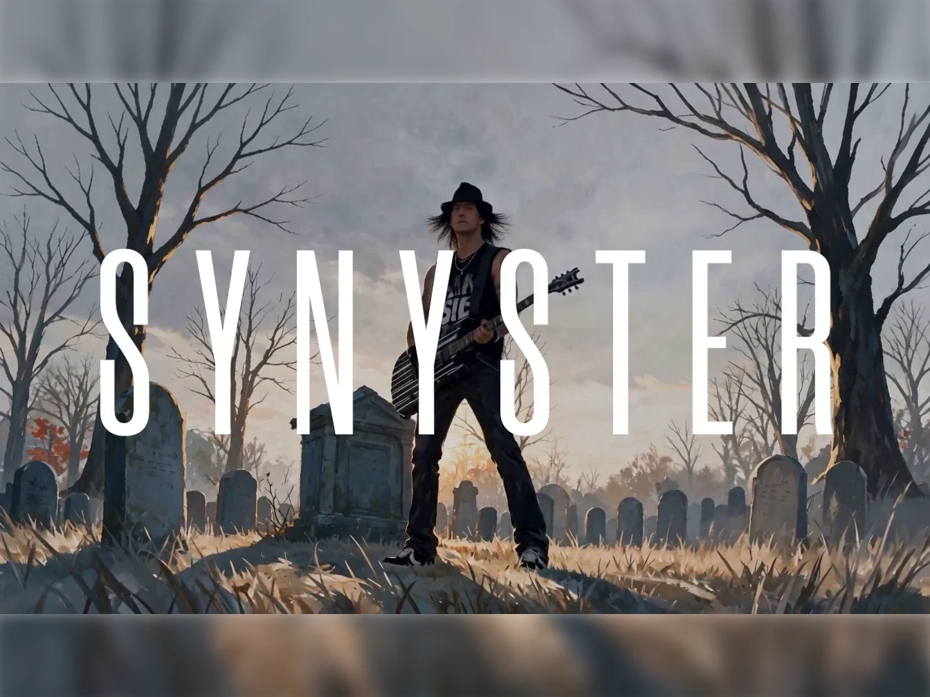 Cartela final do clipe Seize the Day com o nome Synyster sobre o cemitério