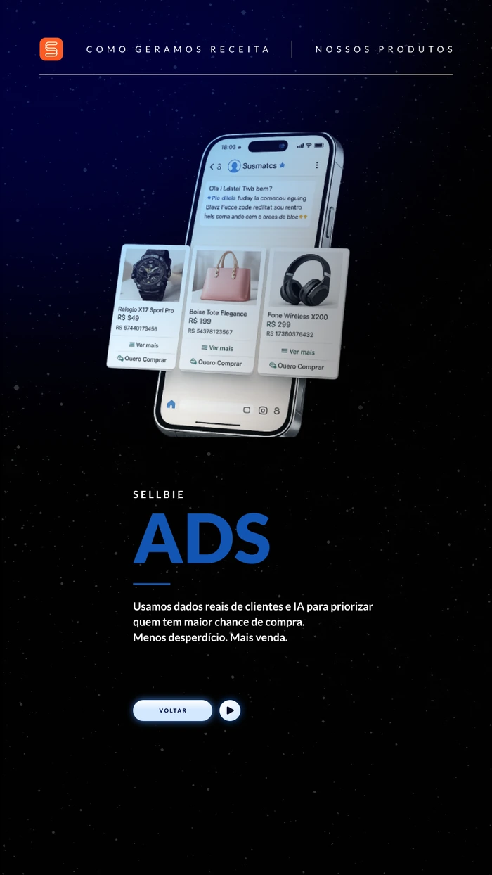 Interface do Sellbie Ads aplicada em celular