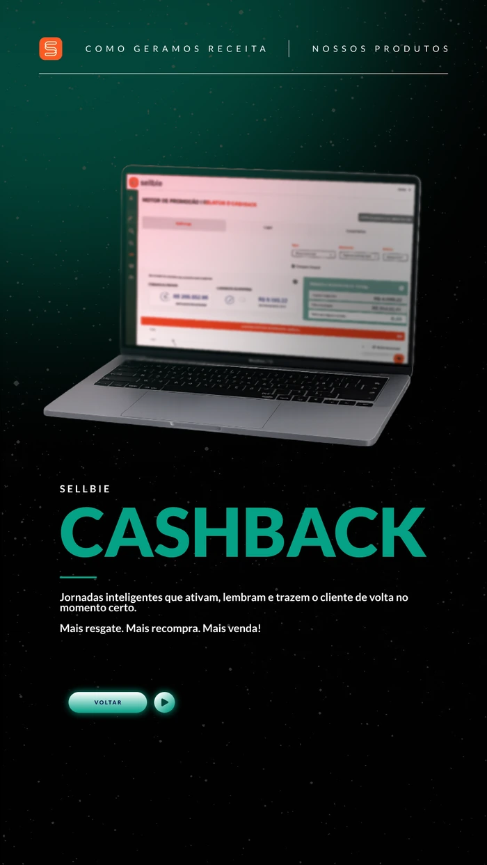 Painel do Sellbie Cashback em laptop