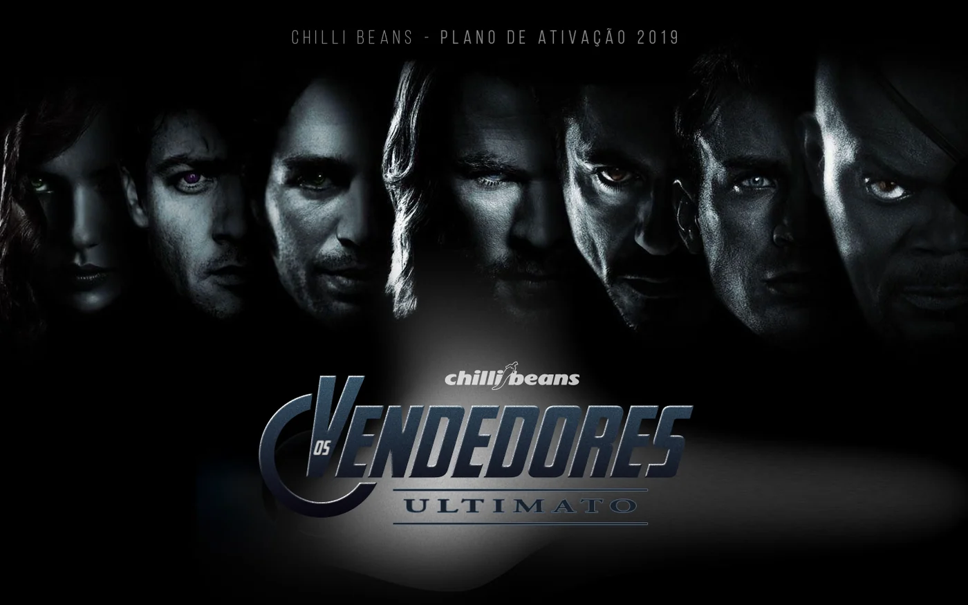 Peça principal da campanha Os Vendedores Ultimato, no estilo de cartaz de cinema